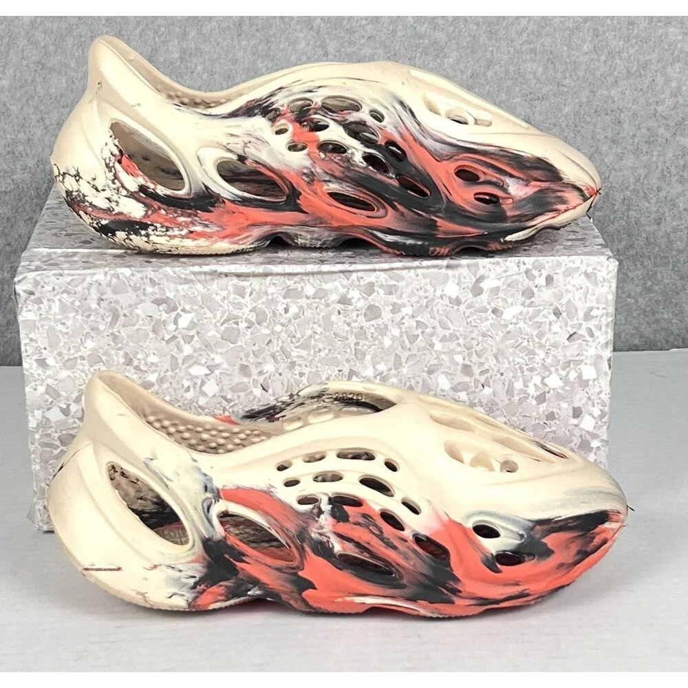 Boutique Mens 6 Orange Black Marble Foam Runner Clogs Slip On Streetwear Shoes